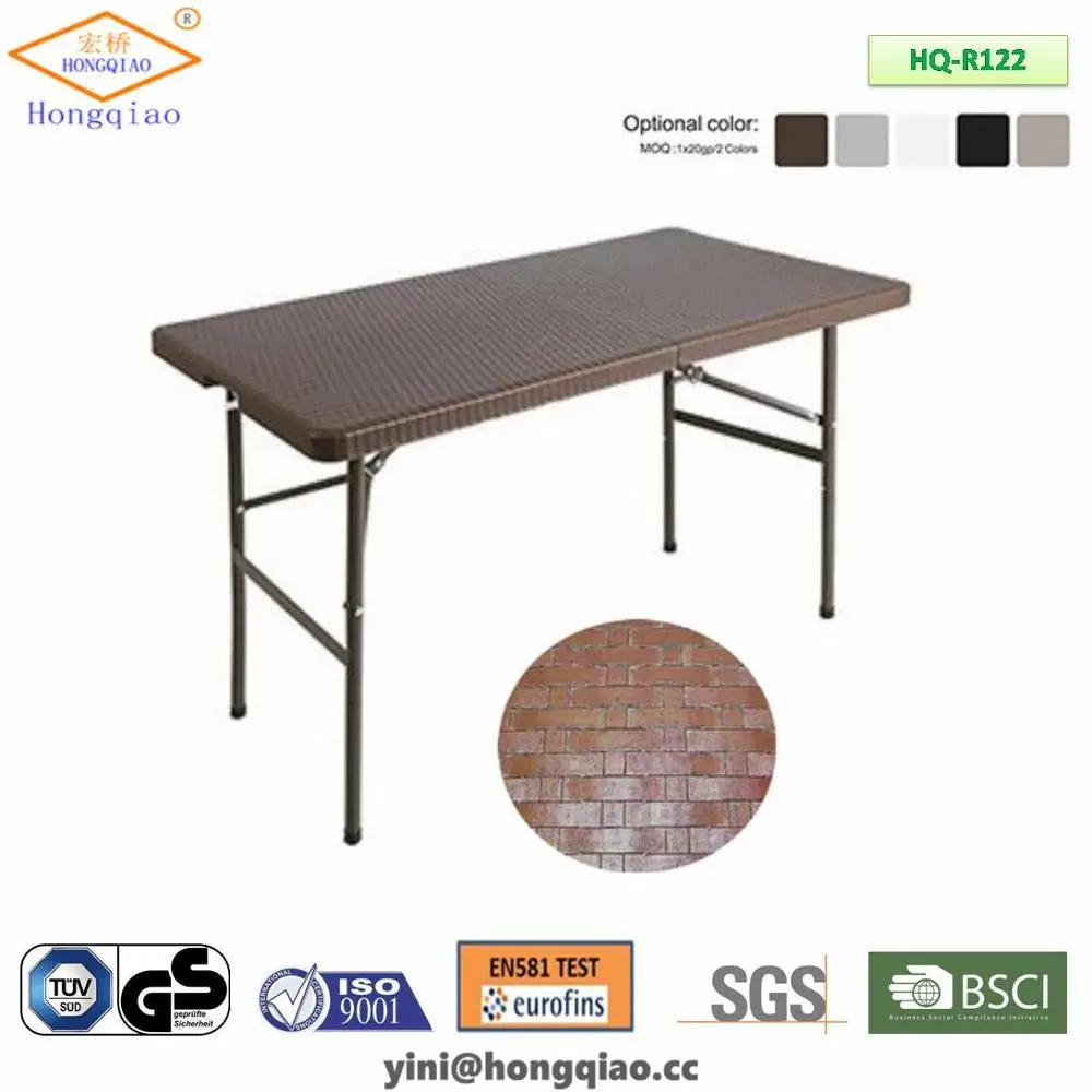 Plastic outdoor furniture, 1.22m blow mold tables for catering use, 4ft folding patio table with metal legs
