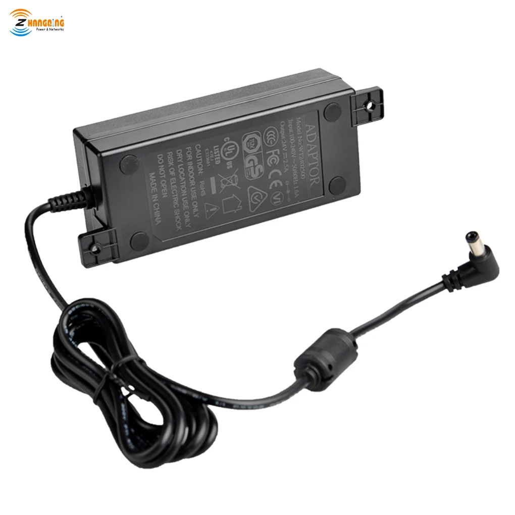 24 Volt 2.5Amper 60 Watt AC to DC Power Supply CE/UL/FCC/GS/SAA Power Adapter For CCTV Security PoE Swtich PoE Injector