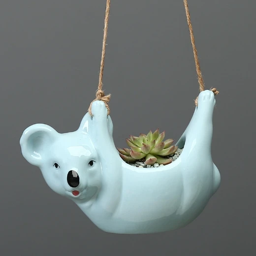 Cute cartoon animal koala hanging basket flower pot, minimalist creative desktop plant decoration ceramic flower pot.
