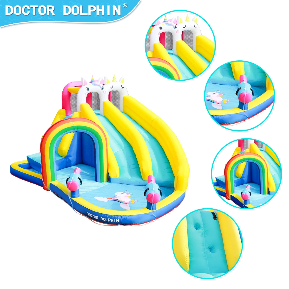 Doctor Dolphin Special Colorful Large Pool Inflatable Bounce House Water Slide Jumping Castle For Kids