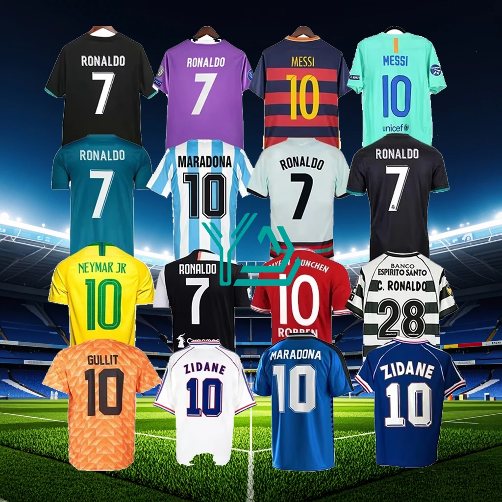 Retro Soccer Jersey real 94 96 97 98 99 Football shirts ac 01 02 03 04 RONADO ZIDAN 05 06 Ronadinho Mesi 07 08 09 10