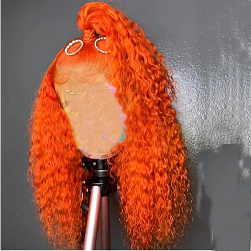 
 13x6 кружева передние человеческие волосы оранжевый цвет 100% человеческие волосы кудрявые бразильские кружева Remy парик для женщин парик  
