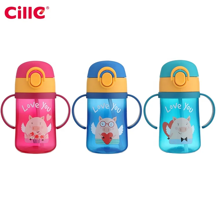 Cille 420ml таможня мультфильм дорожная сумка с защитой от протекания, пластик без добавления бисфенола А детская питьевая бутылка для воды с трубочкой