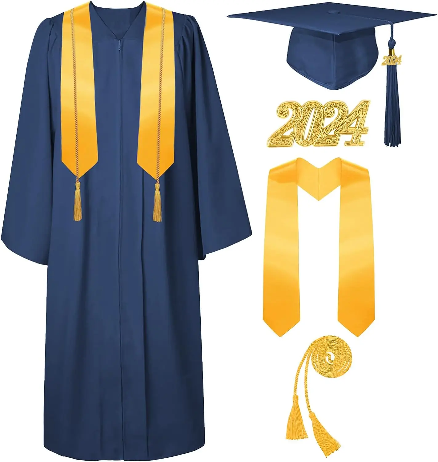 Wholesale 4 Pcs 2025 Unisex Bachelor Graduation Matte Gown Cap Tassel Stole Set Honor Cord 2024 Charm for Graduation