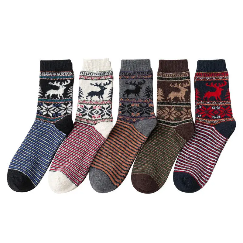 Retro style deer pattern thick warm rabbit wool thermal socks for women