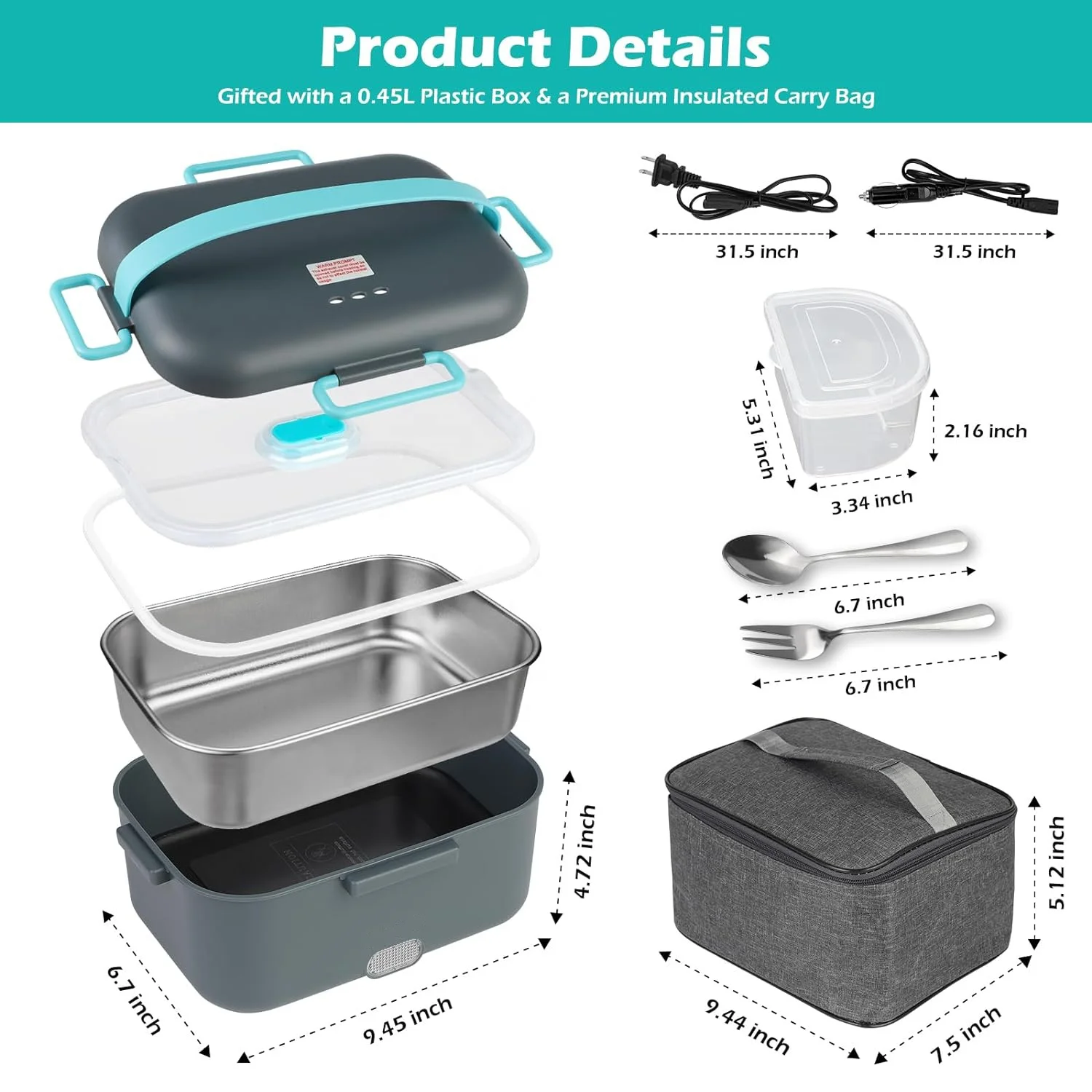 Multi-purpose 304 stainless steel food heater portable electric lunch box food warmer for travel home office car