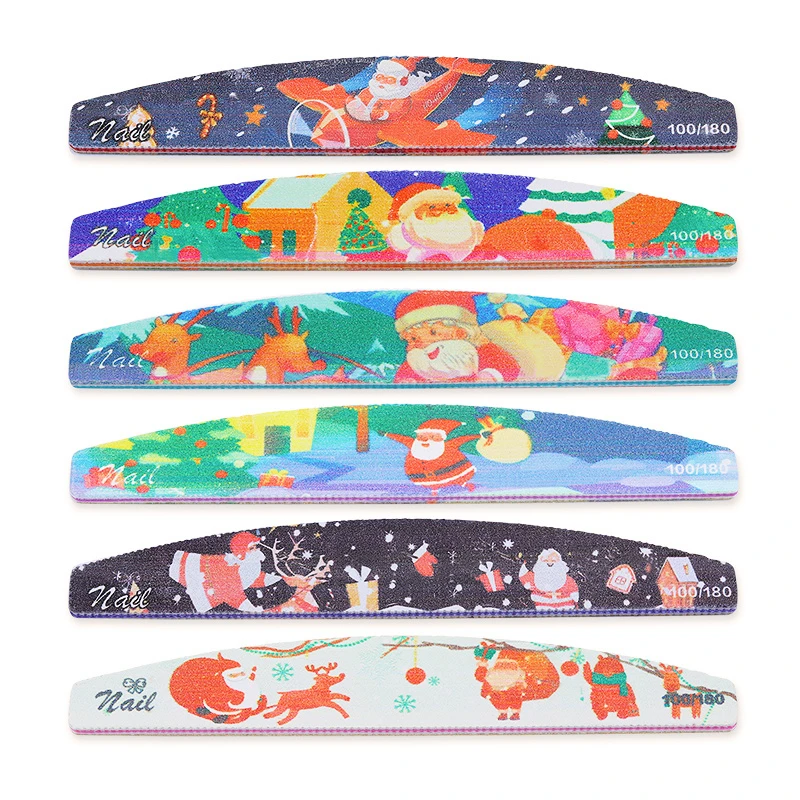 wholesale Nail salon Supplies 100/180 grit christmas nail polishing strips 6 pieces reusable double-sided washable nail files