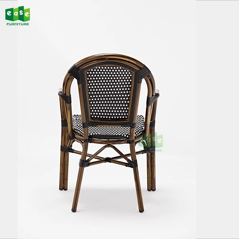 Bamboo look aluminum wicker bistro chair with arm for cafe restaurant (E6016)