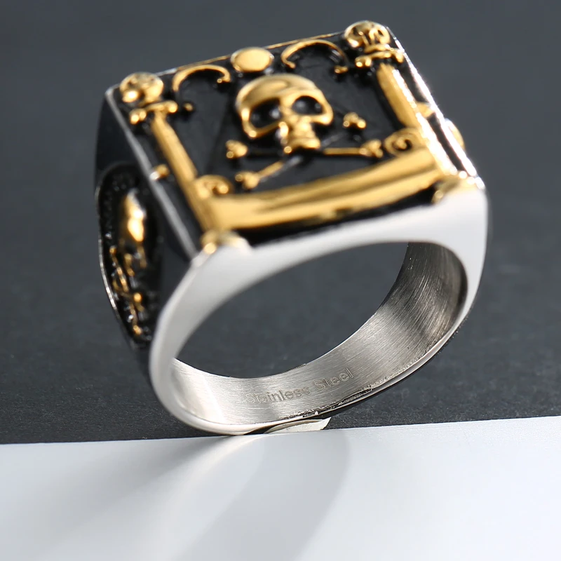  Ottoman Dirilis Black Enamel Vintage Pirate Skull Ring With Solid Back For Strong Men Motorcycle Riders And
