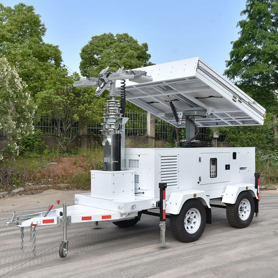 Large battery capacity mobile solar light tower with LED lights