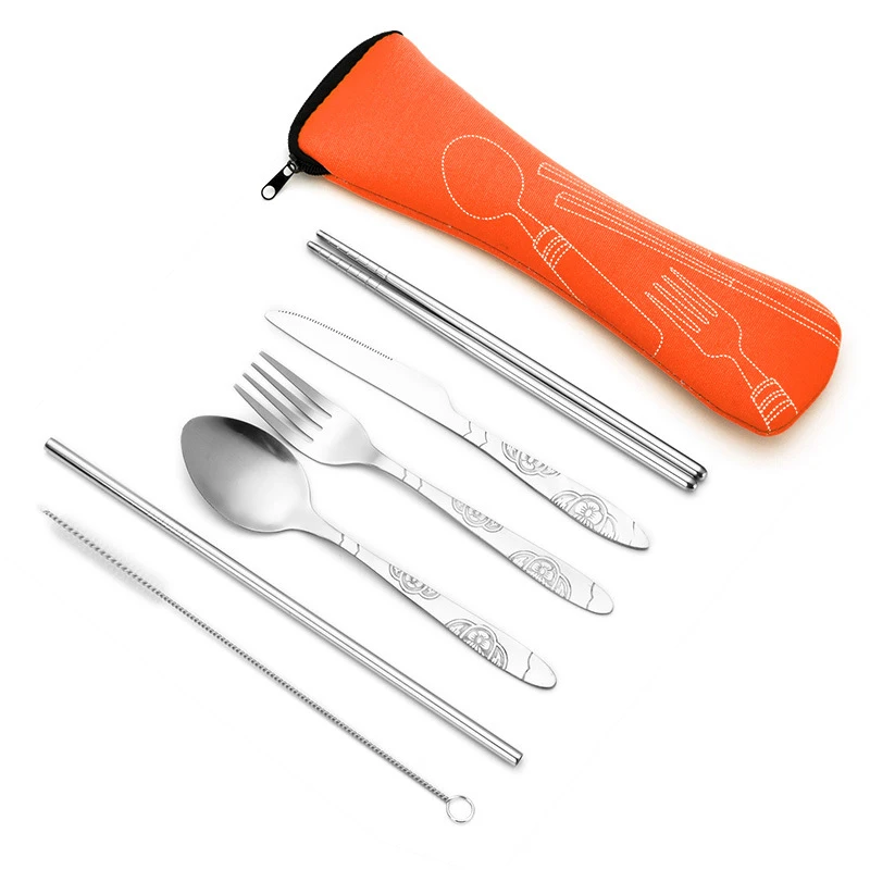SS Stainless Steel Travel Cutlery Set with Camping Bag Case