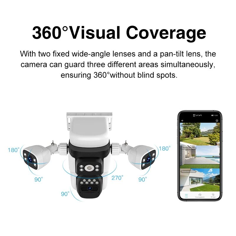 BG621SR 9MP 4G Battery Outdoor Three-Lens Zoom Outdoor PTZ Camera Night Vision Full Color Two Way Voice 4G Solar Outdoor Camera