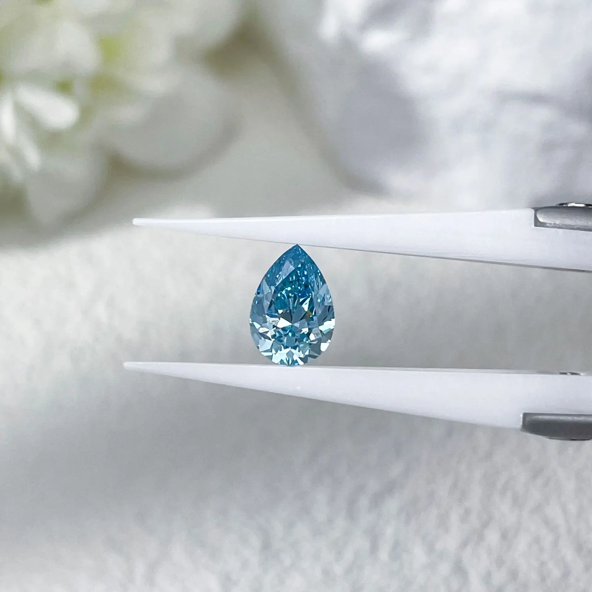 1~3carat wholesale loose synthetic pear fancy shape blue color lab grown diamonds white gold ring usage