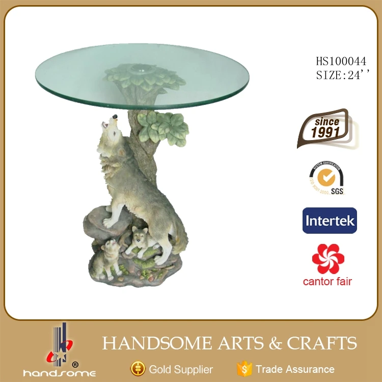 Standing Elephant Resin Sculpture Table with Glass Top Expanding Table Furniture