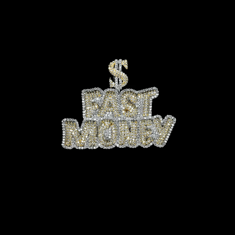 Luxury Hip Hop Bling Men Pendant Full Iced Out Rectangle CZ Cubic Zirconia Dollar Sign Fast Money Necklace Pendant