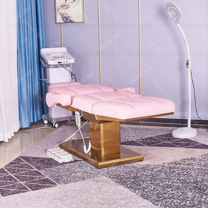 Factory Luxury Pink Electric Medical Therapy Treatment Eyelash Salon Spa Lash Facial Chair Table Beauty Bed Massage Bed