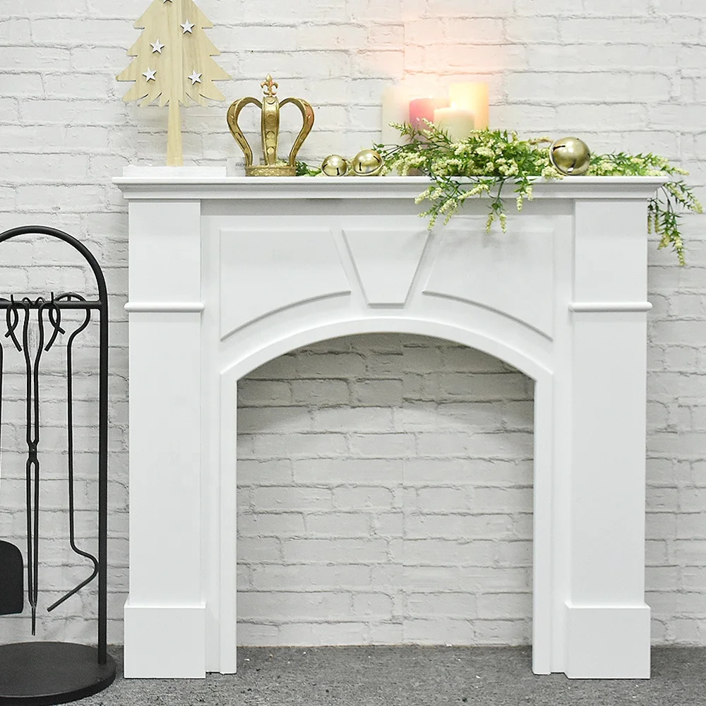French Country Style White Decorative Wood Fireplace, Vintage Wood Fireplace Mantle