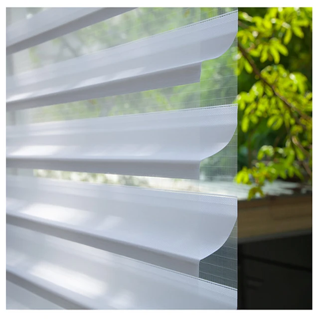 DIY Customized For Indoor Window Home Shades Tuya Zigbee 100% Polyester DC Battery Sheer Roll Up Zebra Shangri-la Blinds