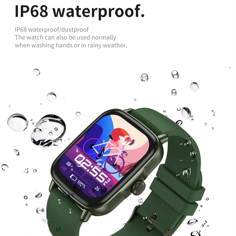 Competitive Price Android Ios 1.69 Inch Square Aw18 Smart Sports Watch Ip68 Waterproof Fitness Tracker Hr Bp Smartwatch