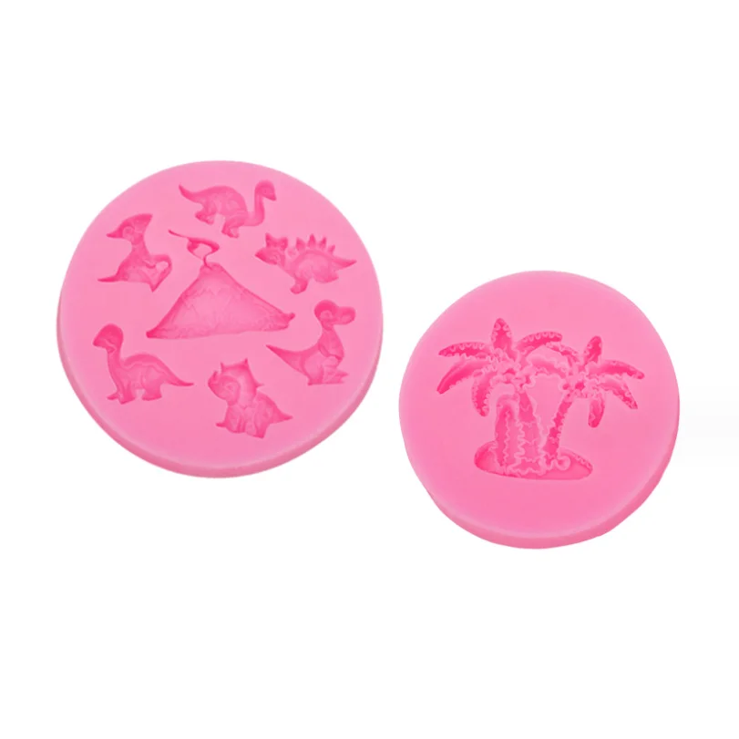 2 Pcs Dinosaur Liquid Silicone Fondant Molds Set 3D Coconut Tree Cake Baking Tools For Chocolate Cookie Decoration