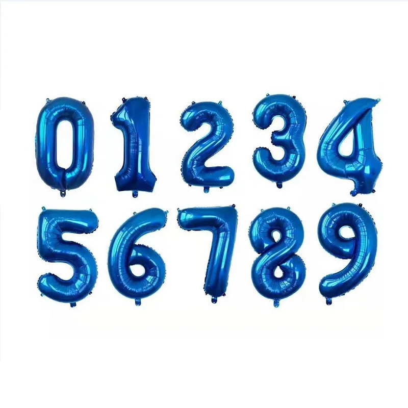 32inches Blue Color Number Foil Balloons Helium Fill Birthday Number Balloon