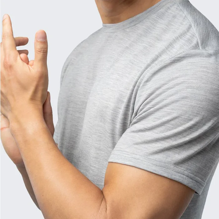 100% Merino Wool T Shirt Gym Slim Fit Short Sleeve Tee Crew Neck Apparel For Men