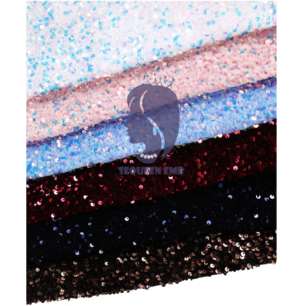 Various style winter velvet embroidery black red pink sequin fabric