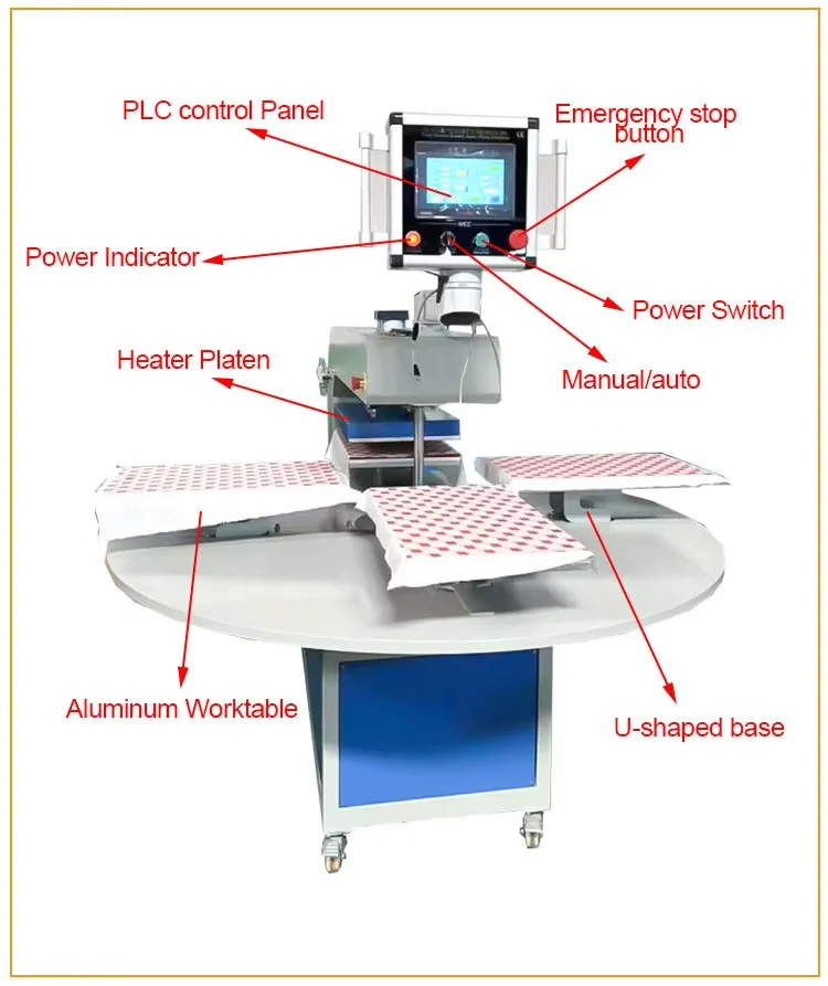 4 Station Turntable Rotary Transfer Heat Press Sublimation Printer Automatic Heat Press Machine For t-Shirt 4 Heads
