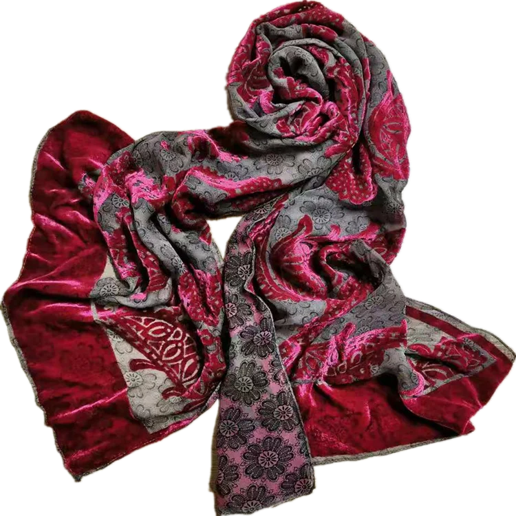 Custom design printed rayon silk burnout velvet arab hijab scarves