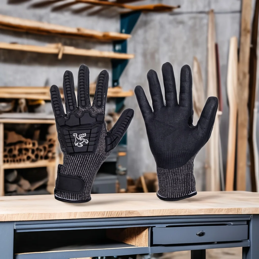 Black HPPE Anti-Impact Safety Gloves Coated Foam Nitrile Palm Thumb Crotch Reinforced TPR Back and Fingers Mechanical Anti-Cut
