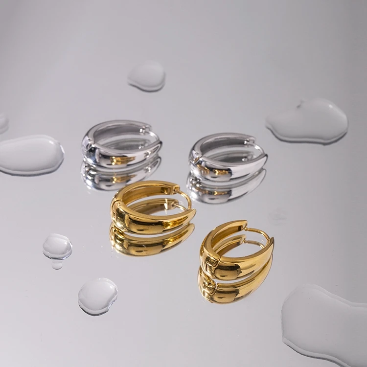 Fashion jewelry 16k gold plated stainless steel dome huggie earrings golden minimalist hoop earrings