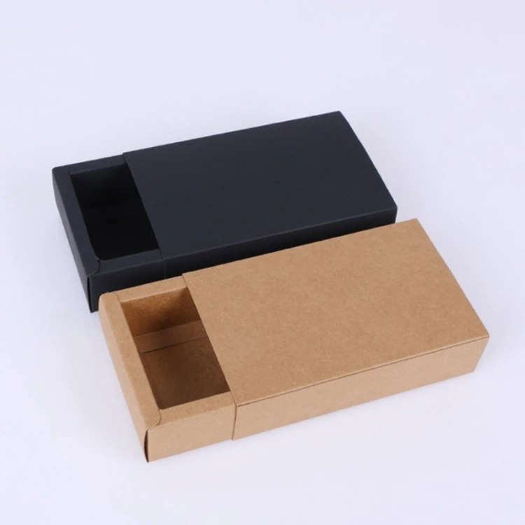 Recycled kraft paper box brown nature color custom clothing packaging sliding open gift boxes with drawer and sleeve