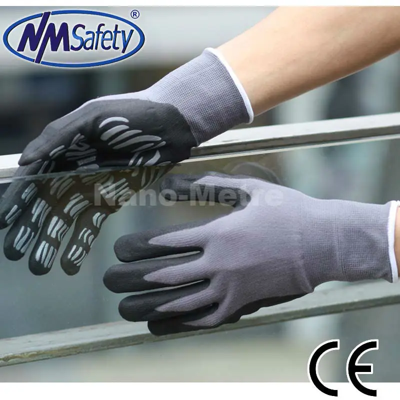 NMSAFETY 15G Good Grip Spandex and Nylon Shell Foam Nitrile Coated gloves