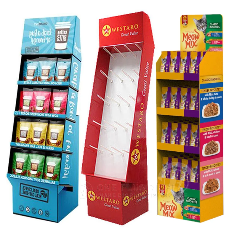 custom retail store Corrugated Food Potato Chips Biscuits Candy Snacks cardboard Floor Display Stand rack cardboard display