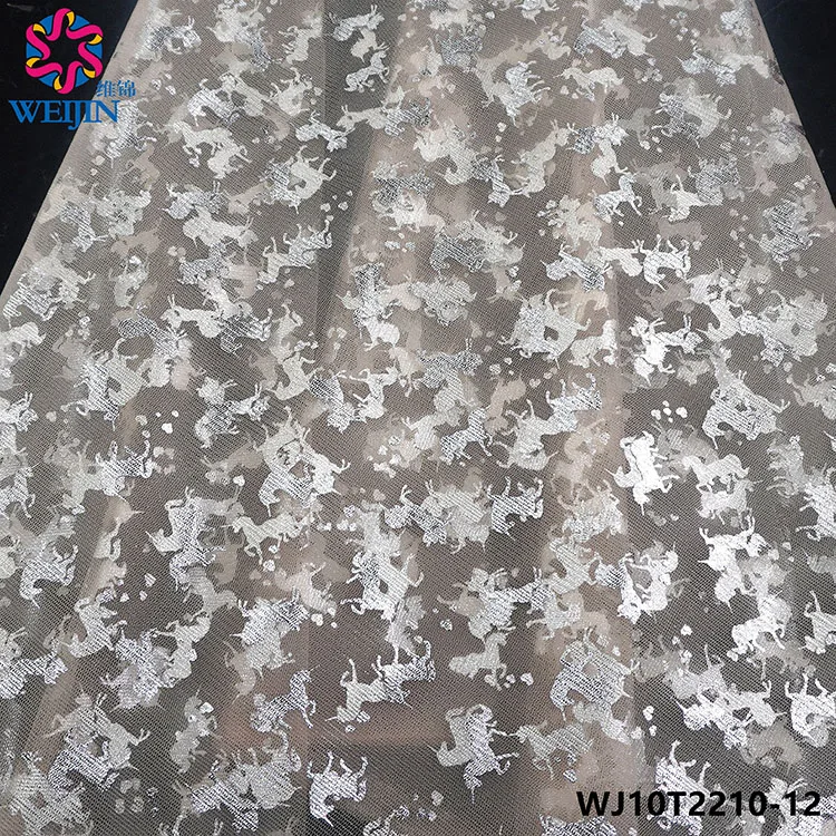 New Soft Printed Pony Chiffon Lace Fabric with Gold Plated Printing Shining Pony Mesh Fabric Clothing Skirt