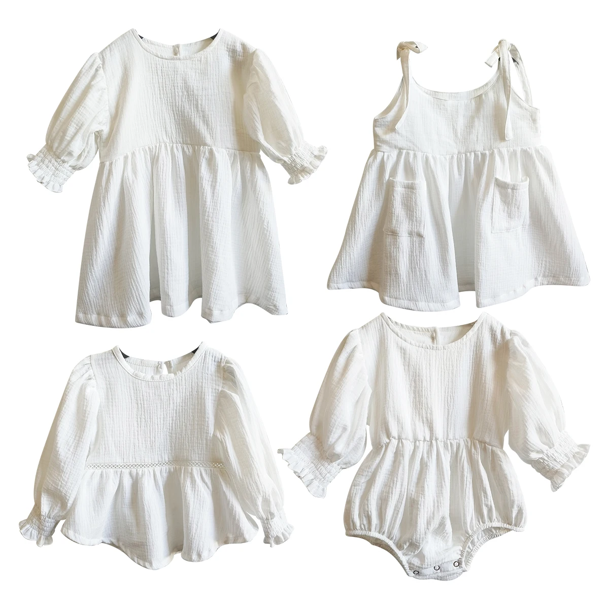 New Design Crepe Organic Cotton Summer Ruffle Shoulder Striped Button-Front Dress Baby Girl Dresses