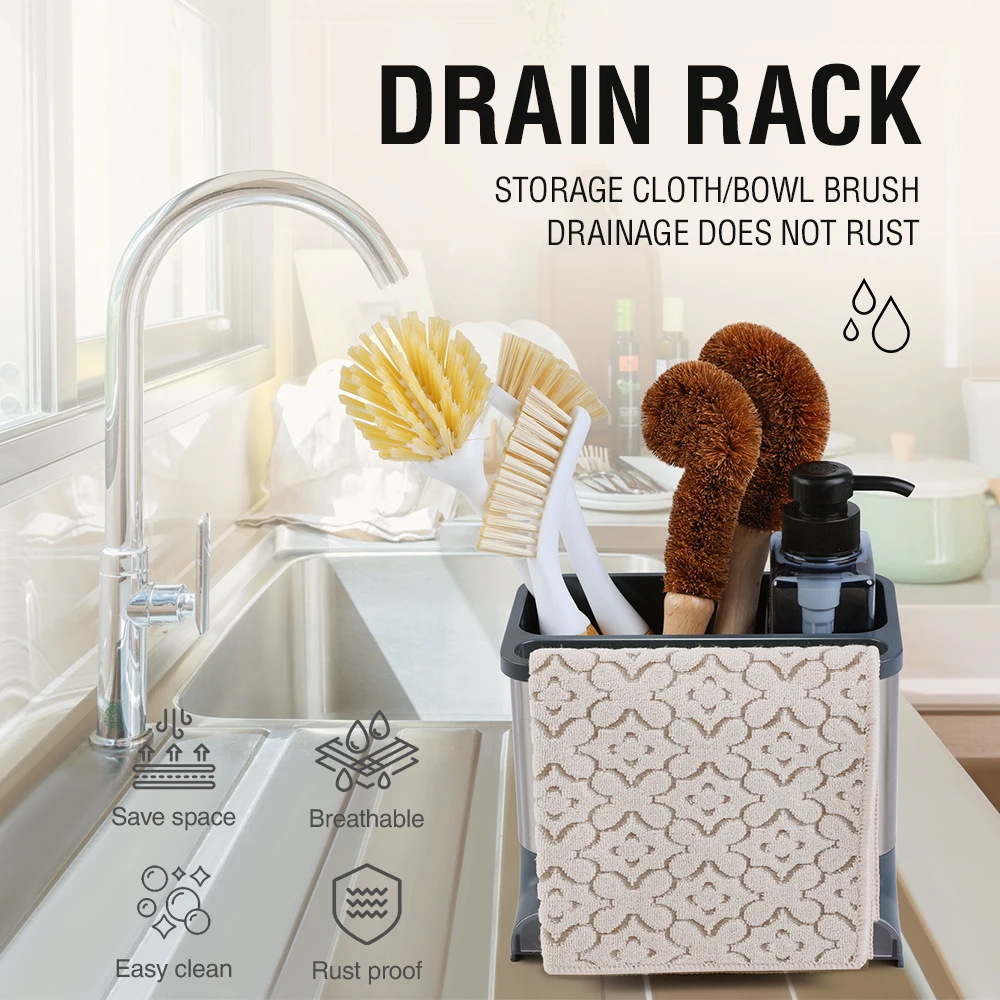 Masthome Kitchen Cleaning Tools Drying Stainless Steel Sink Caddy With Soap Dispenser Bottle Sponge Holder For Kitchen Sink