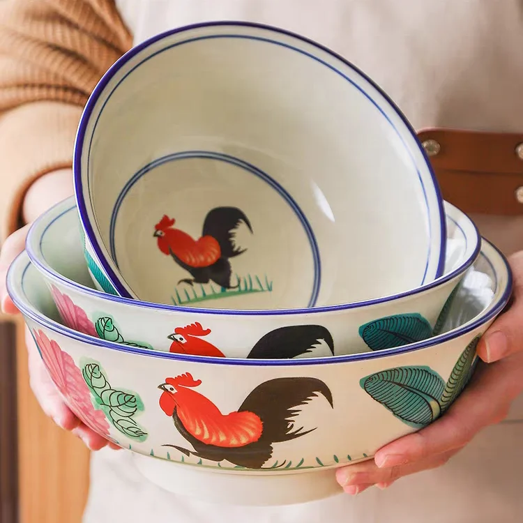 Nostalgic Classic Retro Rooster bowl Household and Commercial Large Rooster Noodle Bowl  melamine  rooster print  food bowl