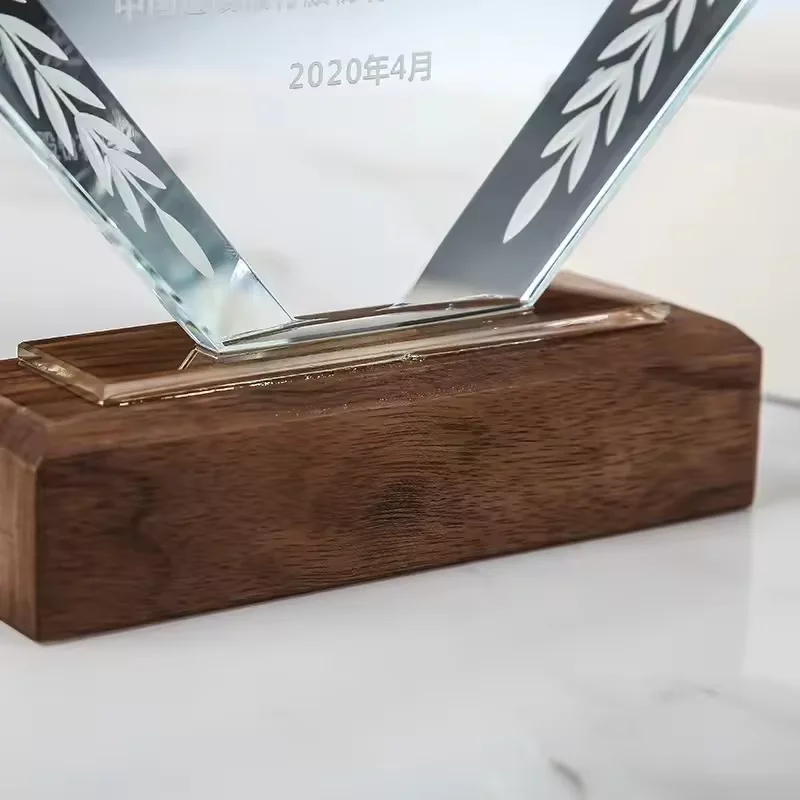 Blank Crystal Trophy Plaques with Wooden Base for Wholesale Customized Business Gift Corporation