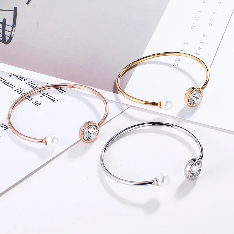 Simple transparent glass crystal opening pearl pearl Ladies bracelet