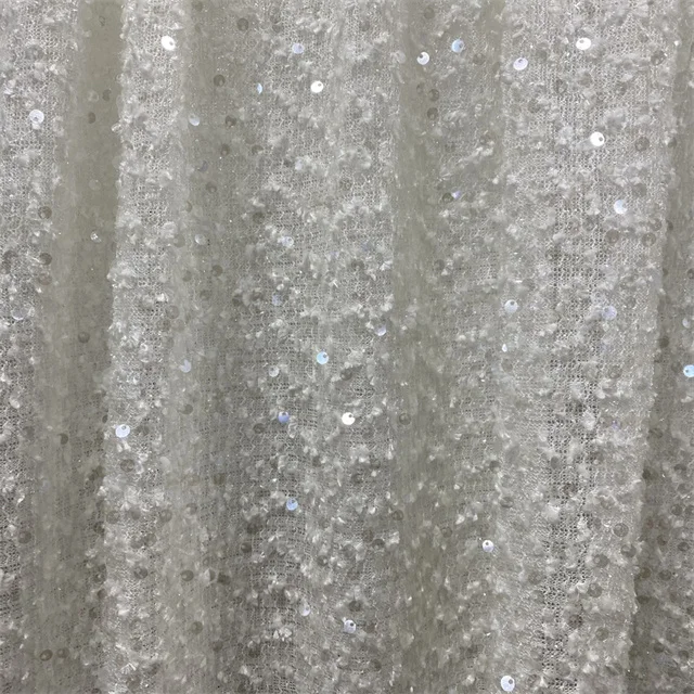 exquisite 5mm transparent sequin and white metallic jacquard weave Embroidered lace Sequin fabrics for clothing