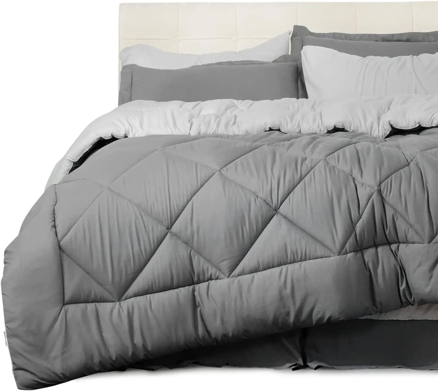 Grey  Queen Bed  8 Pieces Reversible Bedding Sets, Comfortable and breathable Duvet quilt
