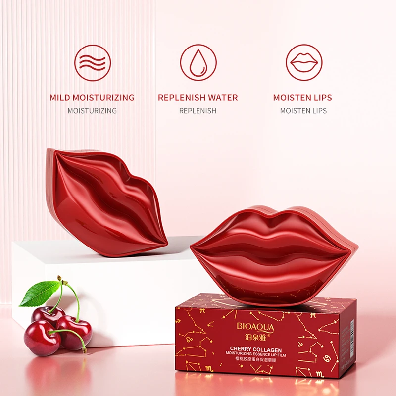 BIOAQUA  Private Label Lip Skin Care Moisturizing Anti Aging Cherry Collagen Sheet Lip Mask