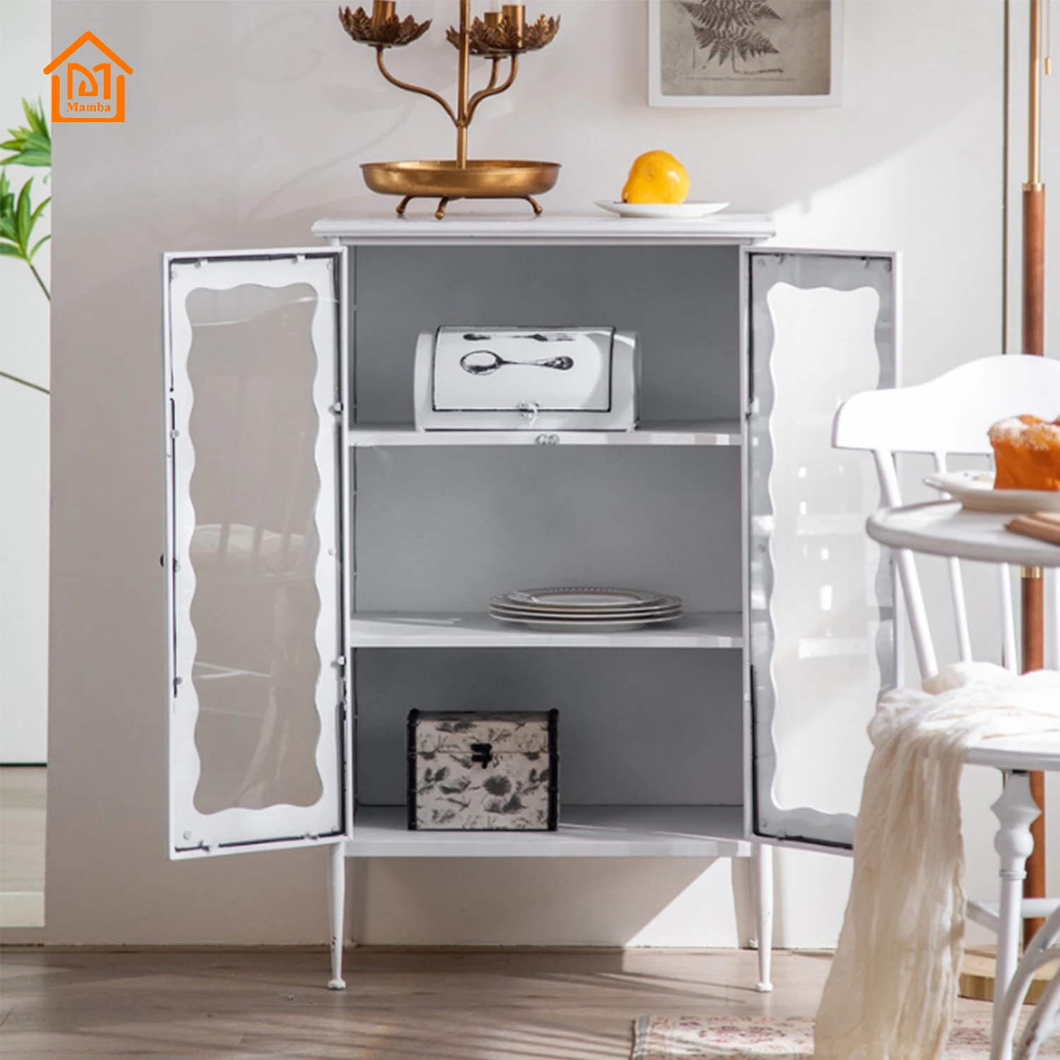 Mamba Modern simple style white iron art side cabinet living room creative storage glass cabinet decorative locker