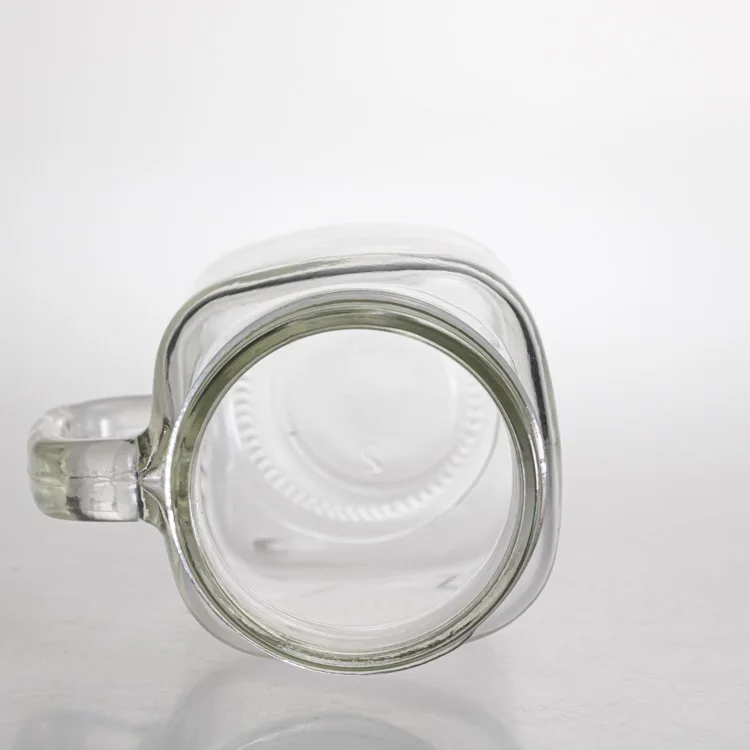 Factory Direct Wholesale 400ml Square Beverage Jars 13oz Custom Glass Mason Jars with lids and Handle