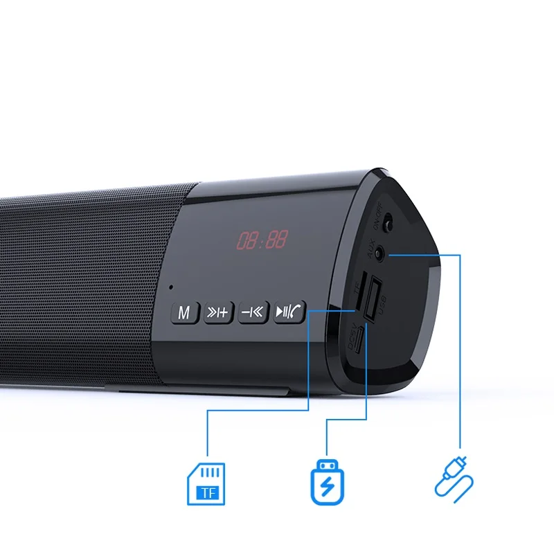  shenzhen 2020 outdoor rechargeable blue tooth black music soundbar speaker with subwoofer tv sound bar wireless