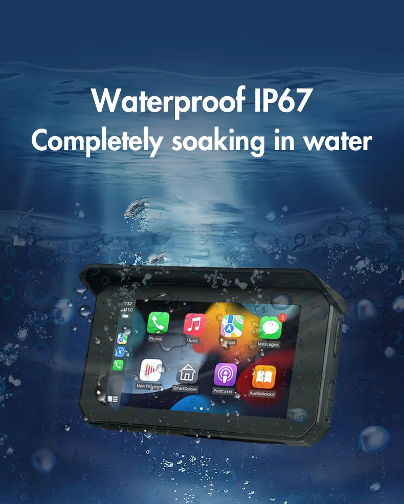 5 Inch Waterproof Wireless Android Auto Carplay Screen for Motorcycle Navigation Stereo Receiver Bluetooth Monitor
