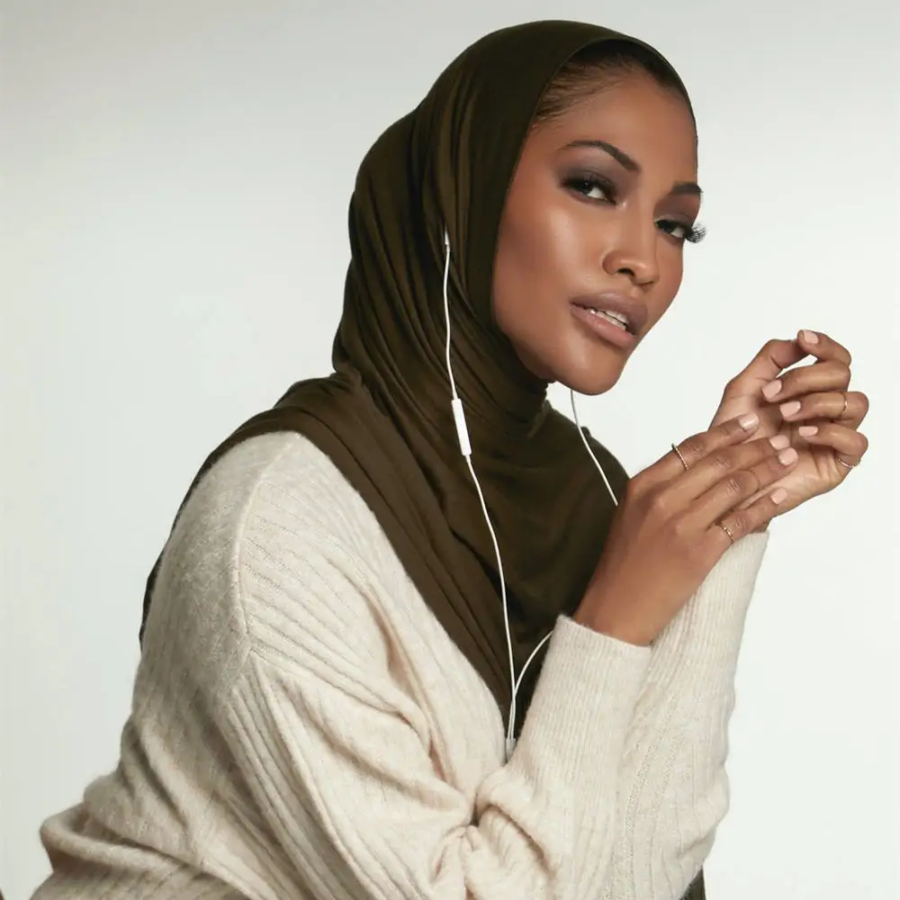 2022 New Plain Muslim Jersey Hijabs Scarves With Ear Holes Turban Women Premium Instant Cotton Hijab Underscarf Long Round Shawl