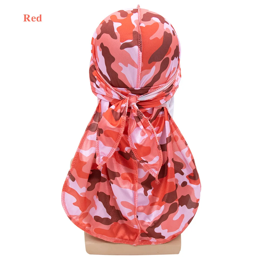 Custom Logo Printing Designer Camouflage Premium Silky Durags with Long Tail Colorful 360 Waves Doo rag for Men Du rag Cap