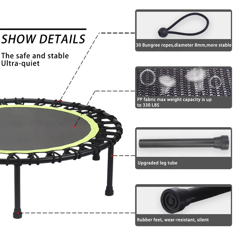 38inch Gymnastic Trampolines Outdoor Indoor Jumping Round Fitness Mini Trampoline